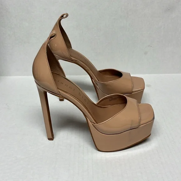 Nude patent square peep toe tall platform heels 7.5 weddingguest party glam sexy - Picture 5 of 13